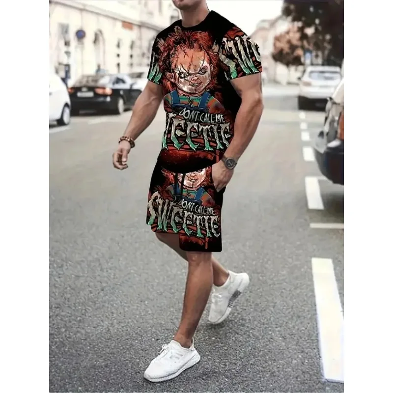 

Personalized and Fashionable 3D Cartoon Pattern Print 2025 New Men's Round Neck Short Sleeved Shorts Set Daily Casual Sportswear