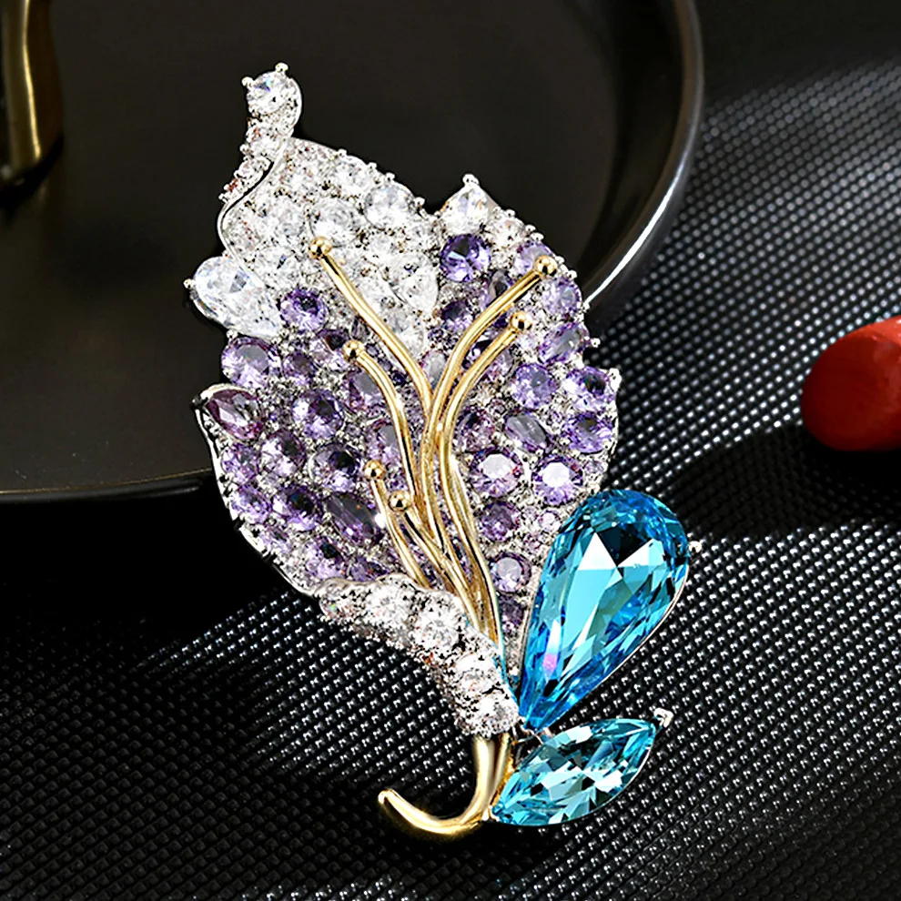 

Модная ретро цветная брошь в виде листьев кубического циркония, стильная и персонализированная брошь для украшения одежды, аксессуары для вечеринок, булавки