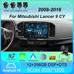 Car Radio Android 16 For MITSUBISHI LANCER 9 10 X 2008 2009 2010 2011 - 2016 9Inch Stereo Audio GPS Player Carplay Auto Screen