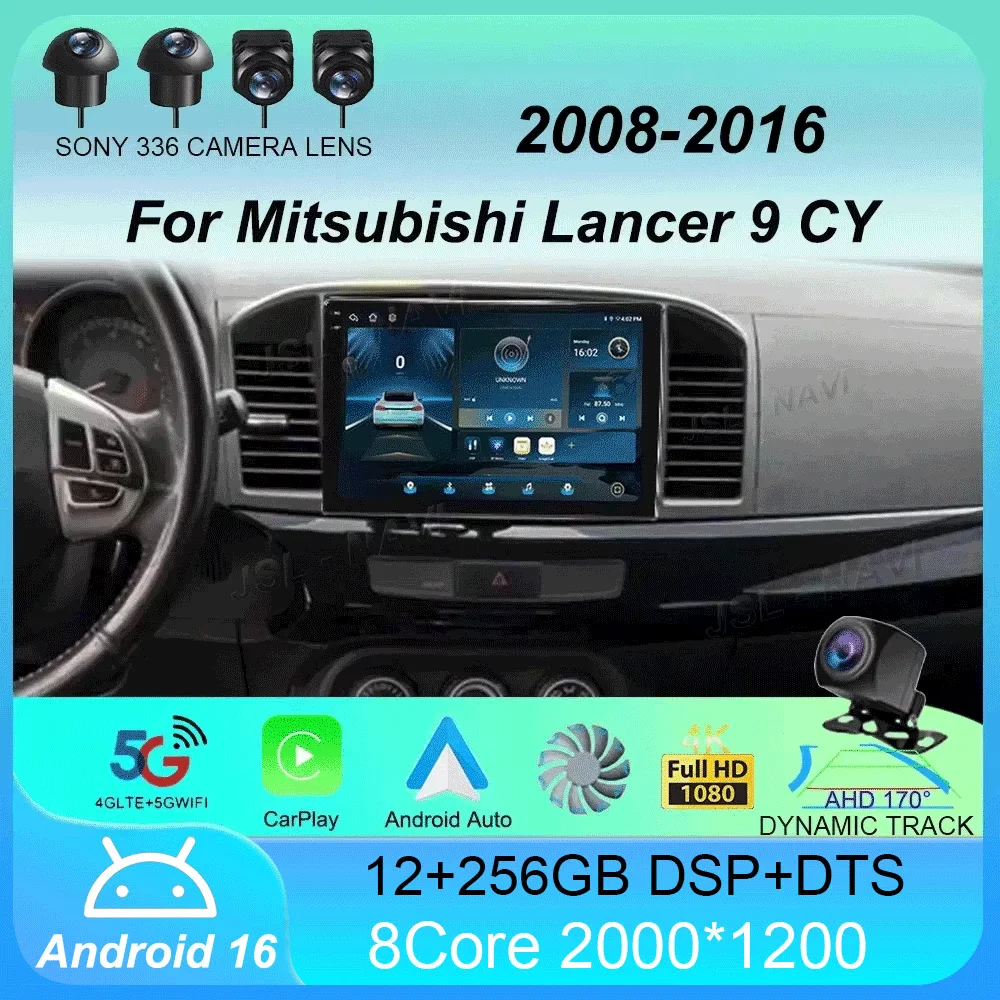 Car Radio Android 16 For MITSUBISHI LANCER 9 10 X 2008 2009 2010 2011 - 2016 9Inch Stereo Audio GPS Player Carplay Auto Screen