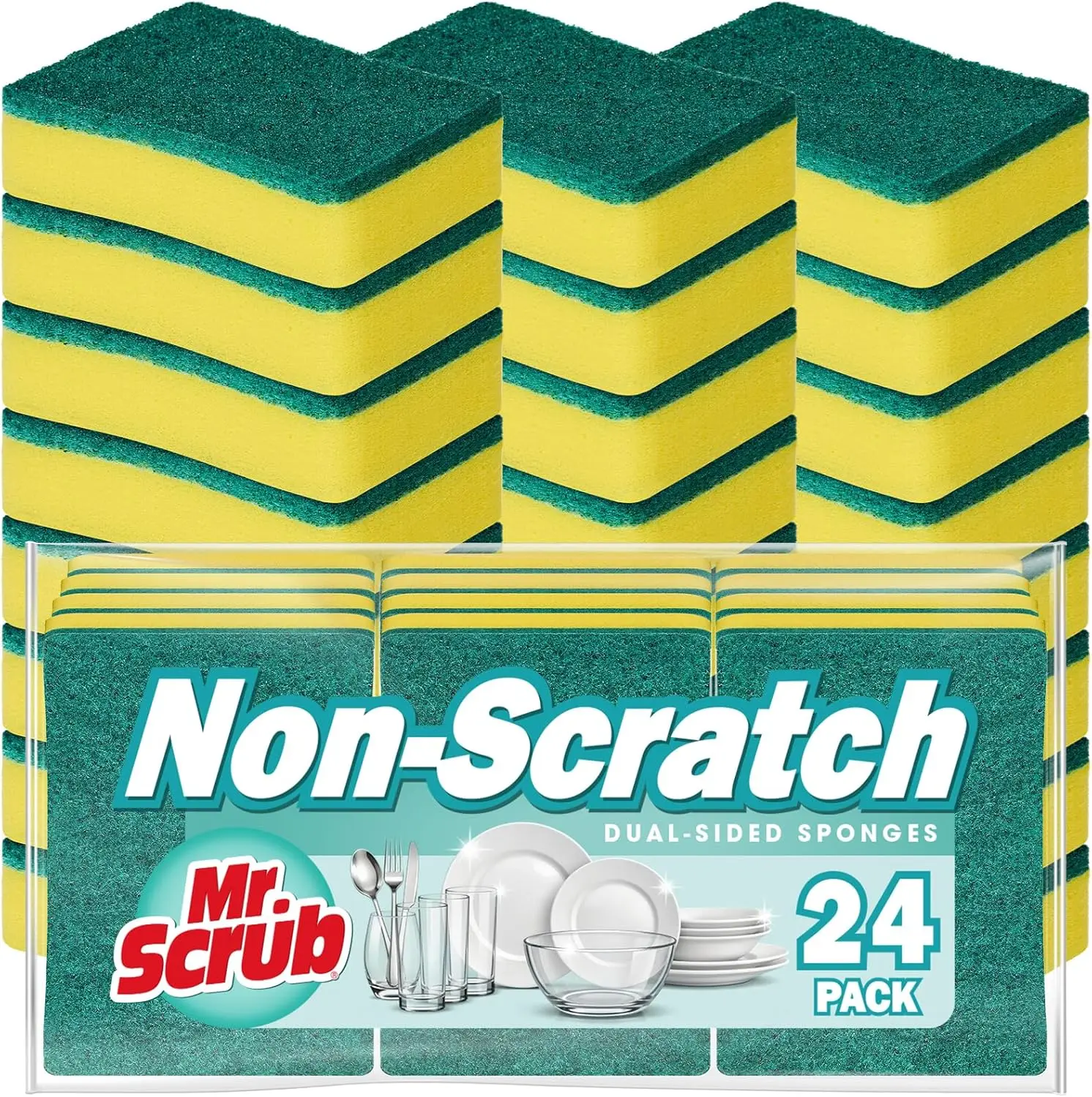 

24 Pack Kitchen Scrub Sponges, Dish Scouring Pads for Soap, Cleaning Brush for Pots, Pans, Glassware & Bathroom