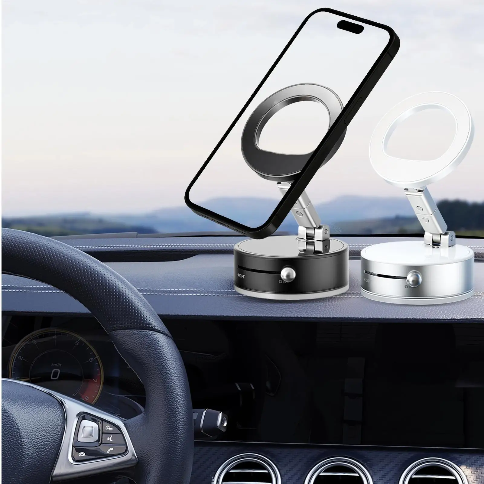 

Magnetic Car Mount Magnetic Suction Phone Mount Foldable Multi-functional Rotating Stand Aluminum Alloy Cellphone Bracket For