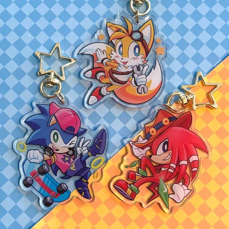 Cartoon Hedgehog Acrylic Keychain, Cute Animal Figure Bag Charms Metal Clasp Pendant Collectible Gift for Fans
