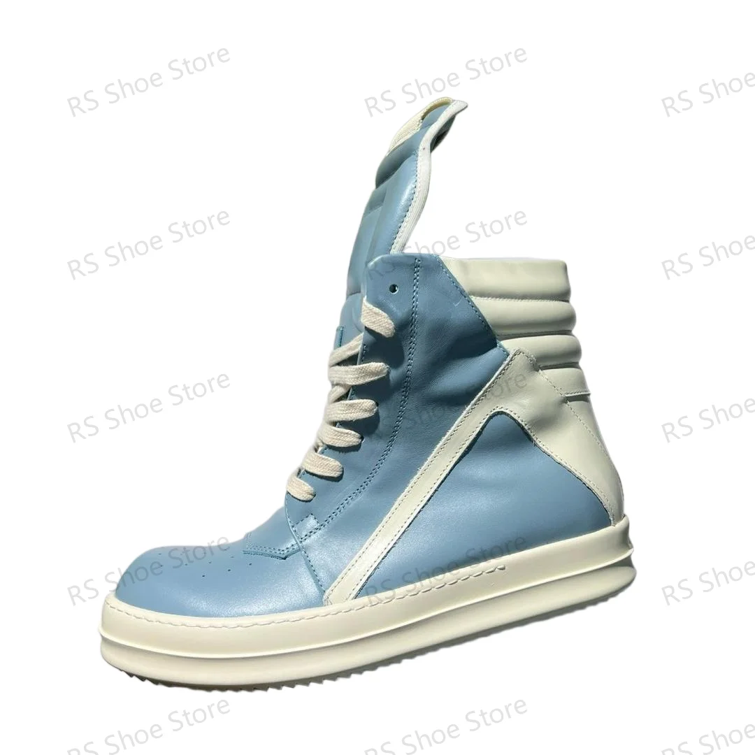 

Ro Design Men Shoe Wathet Blue Leather Ankle Boot Outoor Boots High Top Casual Shoe Zipper Women Sneaker Flat Cowhide Sneakers