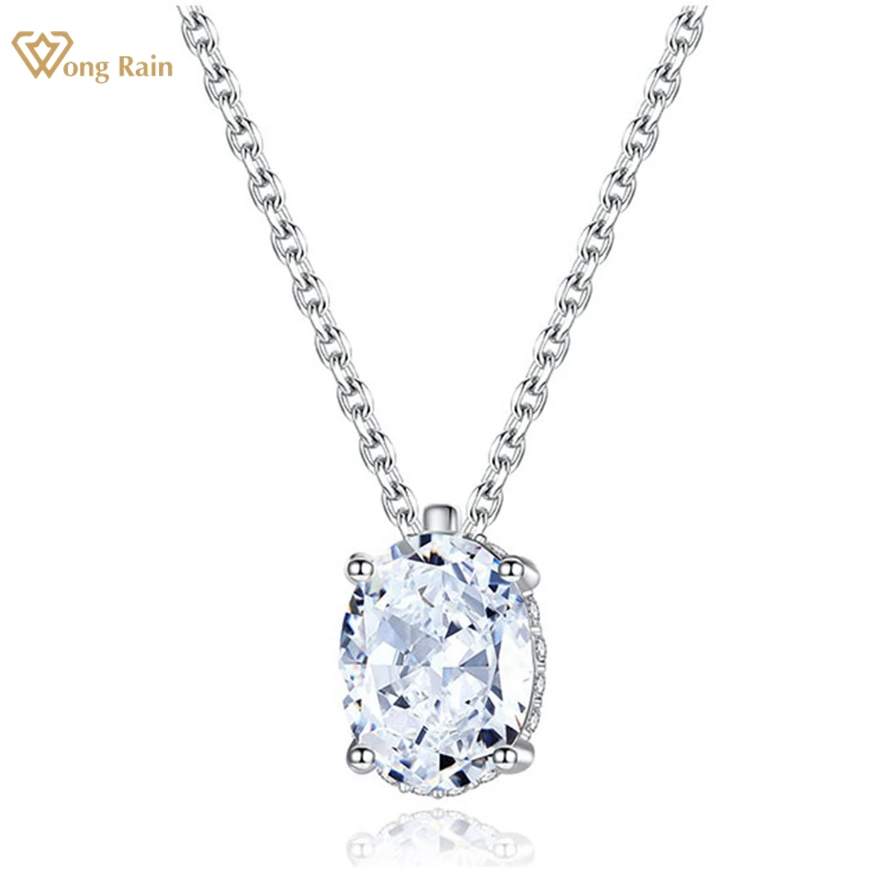 Wong Rain 100% 925 Sterling Silver VVS1 3EX D Color 6*9 MM Oval Cut Real Moissanite Diamonds Gems Pendant Necklace Jewelry GRA