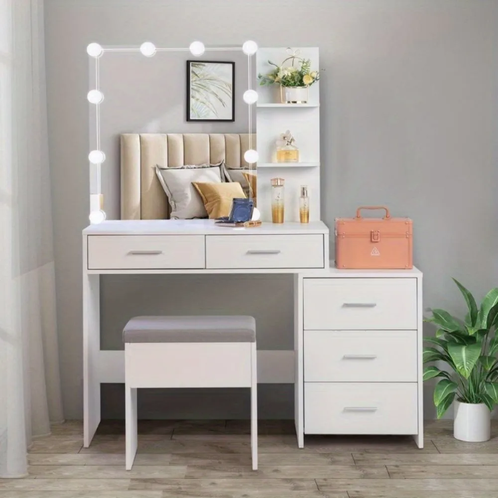 

5 Drawers Vanity Desk Set with Large Mirror for Bedroom Makeup Dress, 43.3x15.7x55.1inch