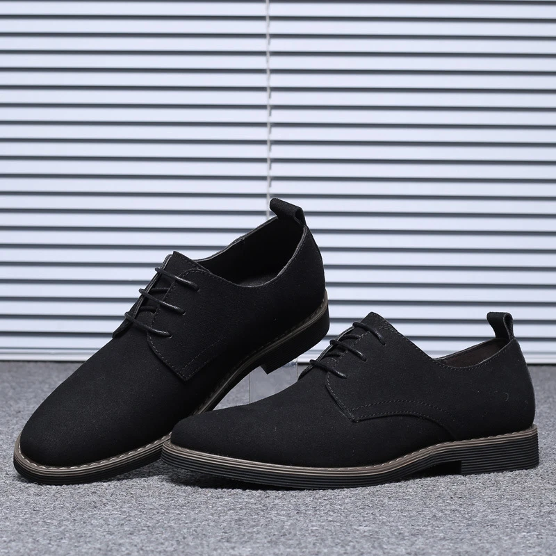 Mens Navy Blue Suede Leather Oxford Shoes Lace Up Low Heel Casual Business Formal Footwear For Office And Daily Wear Simple