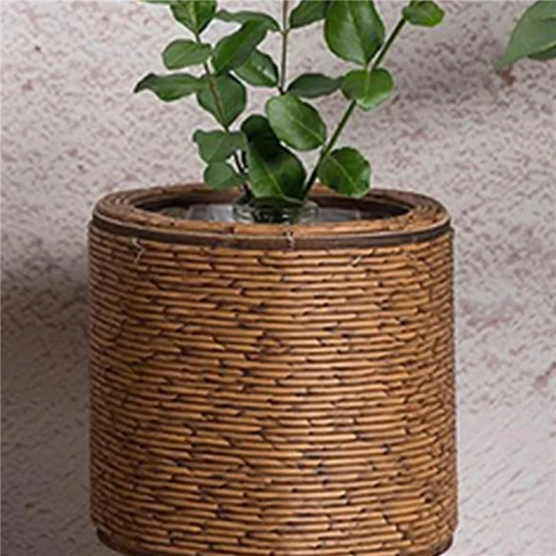 ABMI-3X Vintage Imitation Rattan Woven Flower Shelf Planters Handmade Storage Basket With Wooden Legs Plant Pot Stand,F,