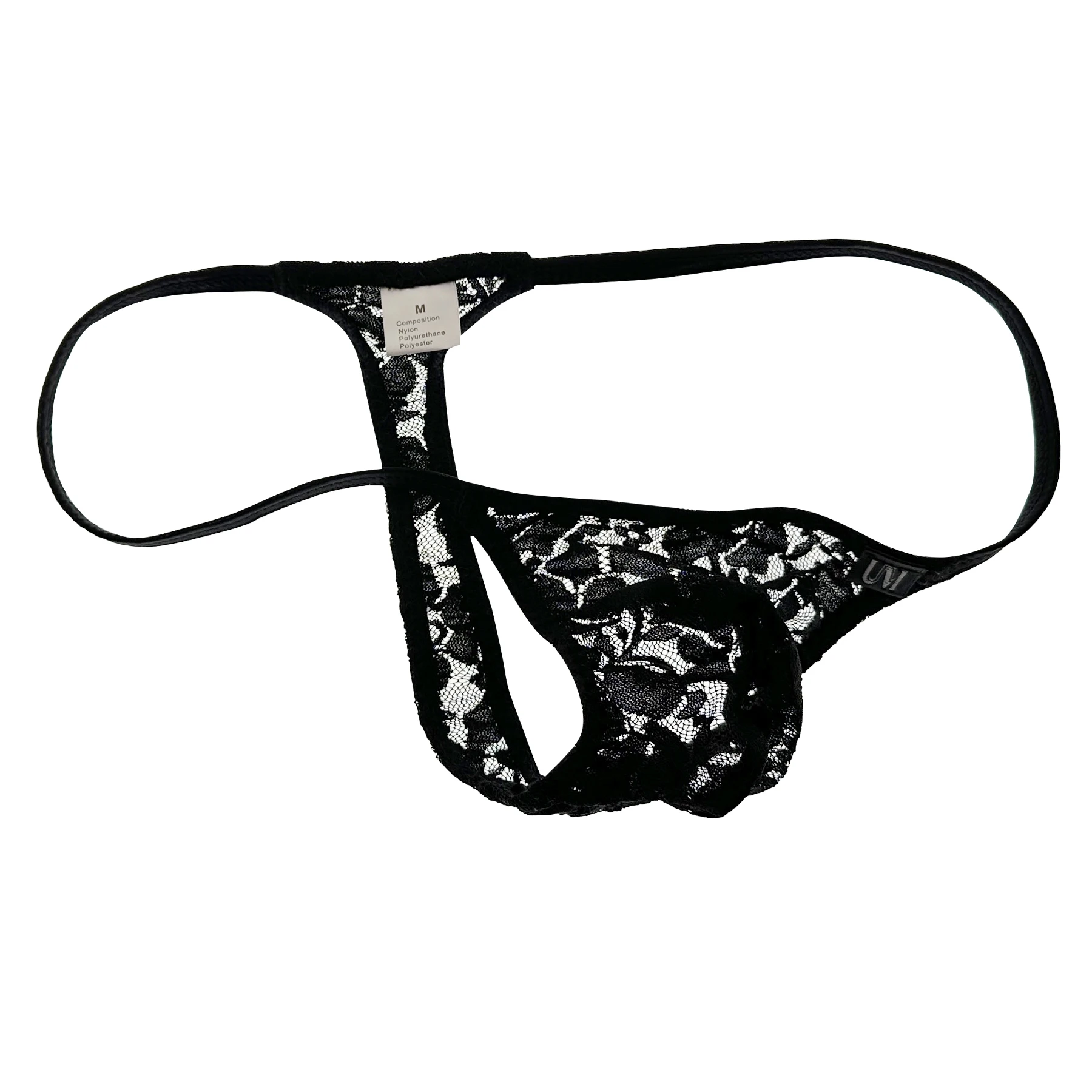 Men Low Waist Lace T Back Thong Thin Transparent Mesh Ergonomic Support Pouch Soft Stretch Daily Underwear
