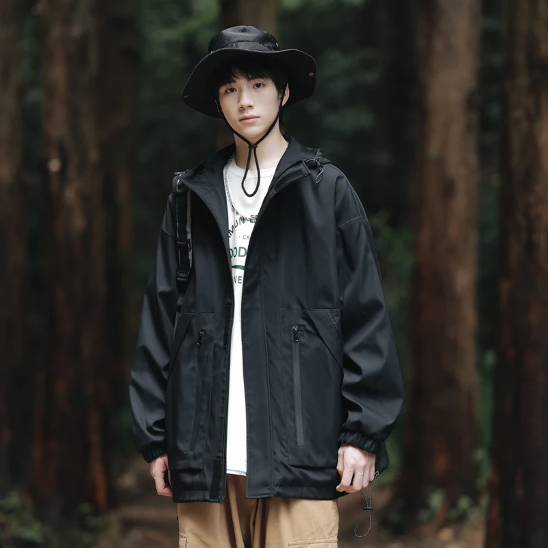 

Мужская куртка в стиле ретро, весенне-осенняя, свободного кроя, в американском стиле, для активного отдыха, ветрозащитная, на флисовой подкладке, на молнии, с капюшоном