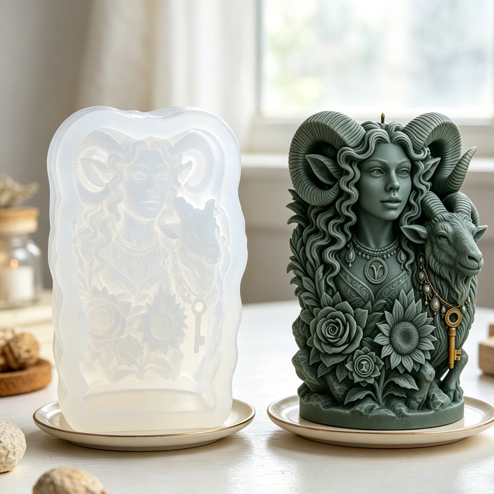 3D Goat Goddess Cylinder Candle Silicone Mold DIY for Epoxy Plaster Wax Aromatherapy Handmade Craft Home Decor Gift view 3