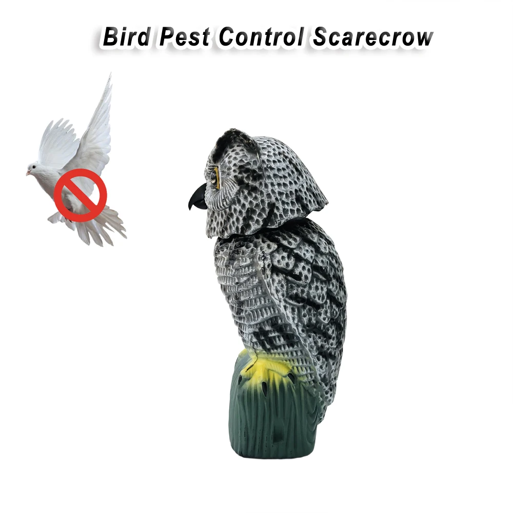 Outdoor Courtyard Realistic Rotating Owl Decoy Wind-Powered Pigeon Scarecrow 360° Rotating Head Bird Repeller Owl Bird Deterrent