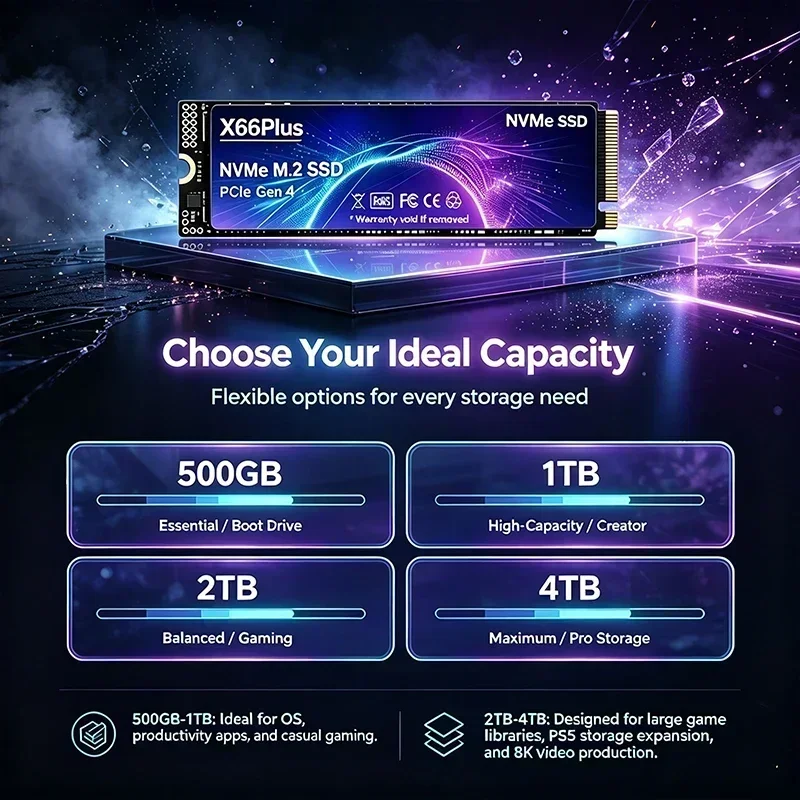 500GB 1TB 2TB 4TB X66Plus M.2 NVMe PCIe Gen4 SSD Fast Speed Embedded Solid State Drive for Work Gaming Laptop PC New Max