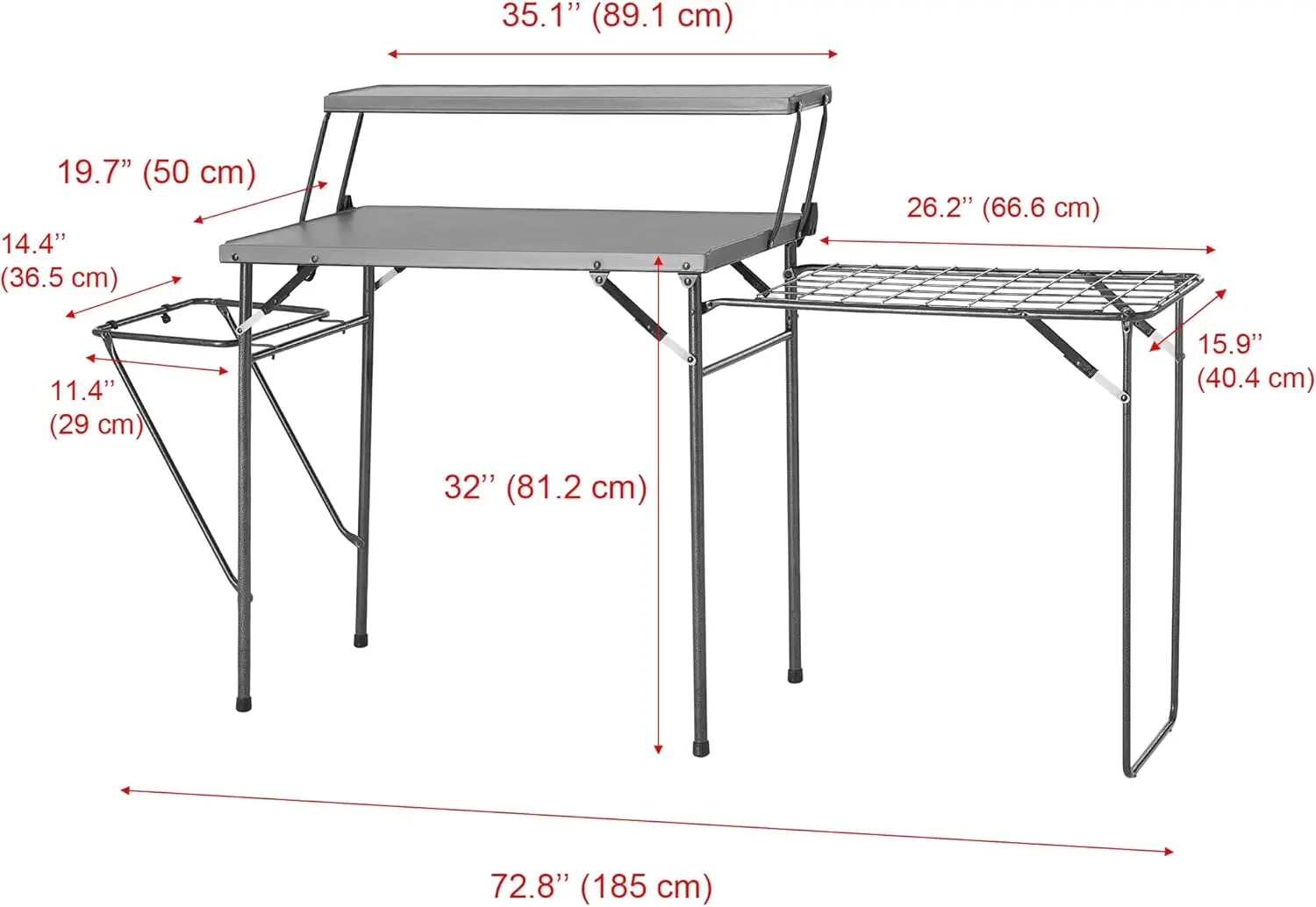 Folding Grill Tables for Outside Camping, Lightweight Kitchen Camping Table with Grill Stand for Stove, Grey