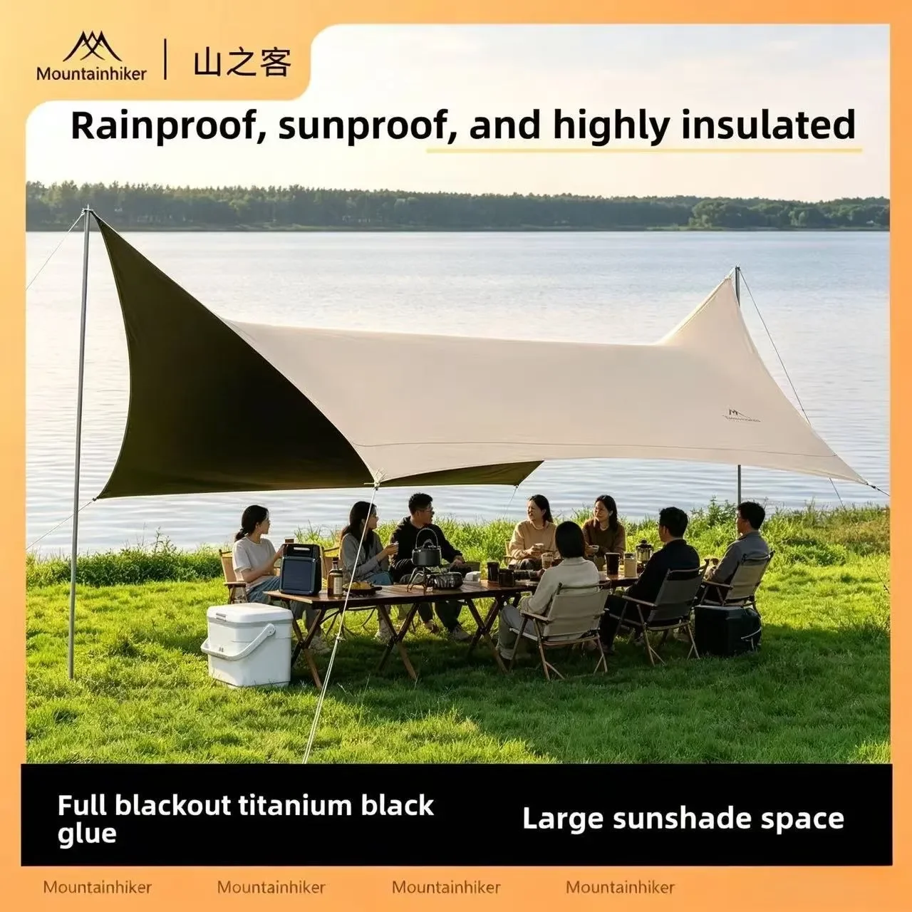Lightweight 10/16/22m² Hexagonal Camping Tarp Waterproof Awning Sun Shelter Outdoor Canopy for Hiking Beach Picnic Travel