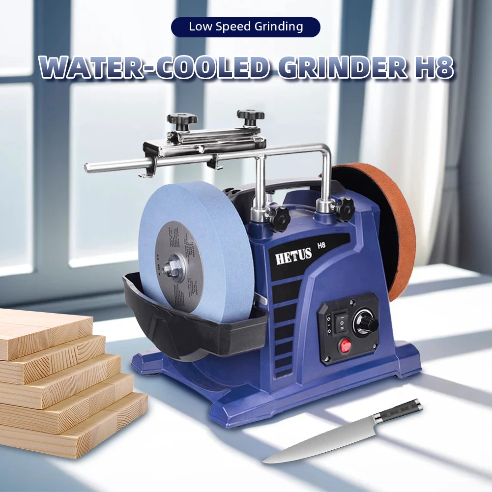 220V Water Cooled Grinder Low Speed Sharpening Machine 220V Knife Sharpener with Water Tank for Woodworking Chisel Scissors
