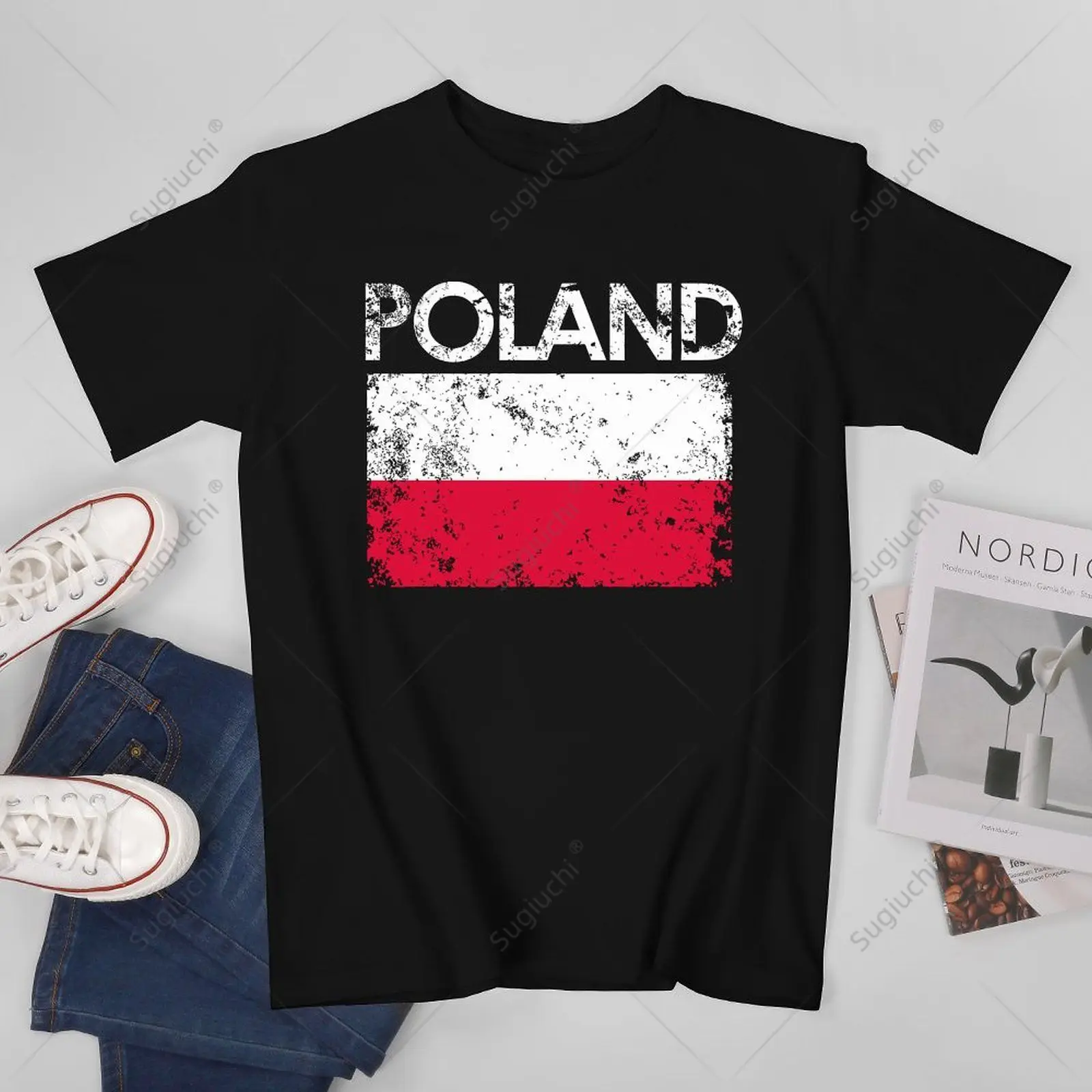 Unisex Men Vintage Poland Polska Polish Flag Pride Tshirt Tees T Shirts Women Boys 100% Cotton T-Shirt