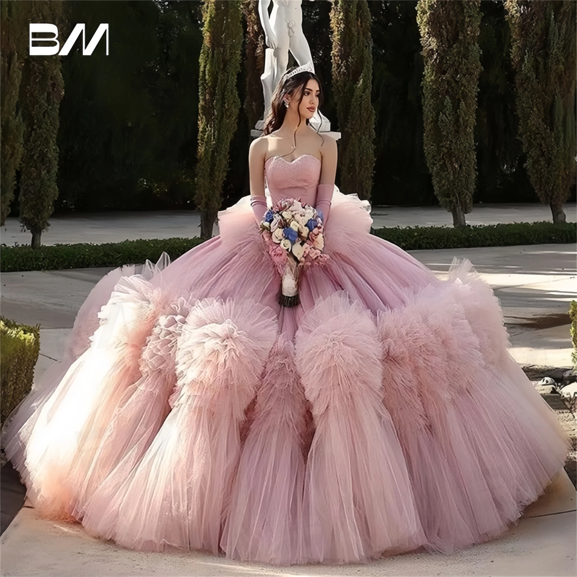 

Strapless Ruffled Ballgown Prom Dress, Quinceanera Dresses, Sweet 15 16 Party Gown, Luxury Wedding Gown Customized Formal Gowns