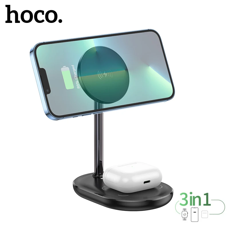 HOCO 3 in 1 Magnetic Wireless Charging Phone Holder For iPhone 14 13 Pro Max Wireless Charge Dock Station For Airpods Watch 1-7