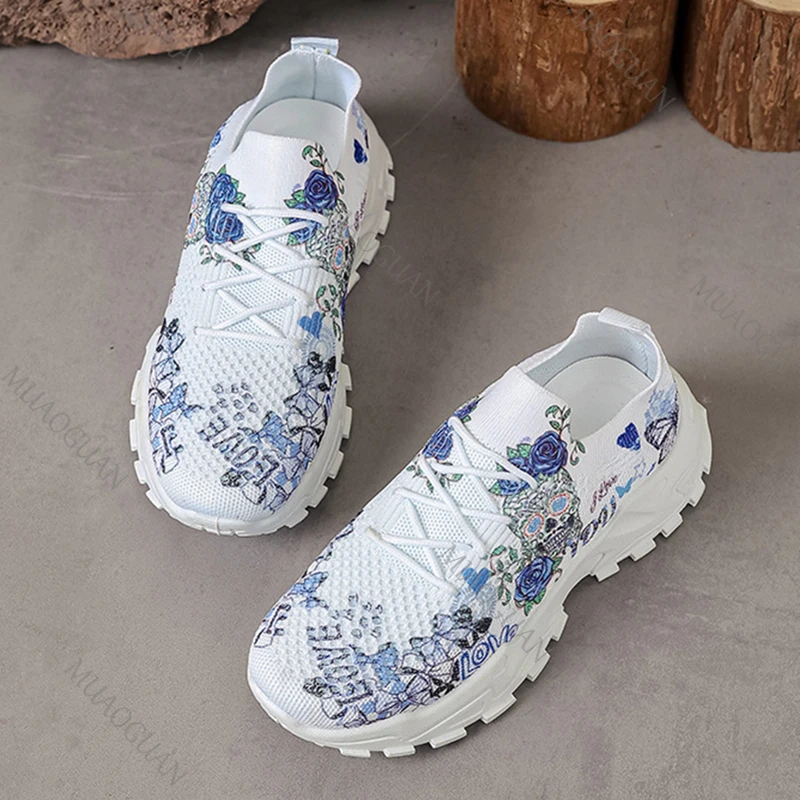 المرأة منصة أحذية رياضية 2026 ربيع الخريف موضة تنفس شبكة الدانتيل يصل مطبوعة الترفيه تنيس إسفين كعب حذاء رياضي غير رسمي #4