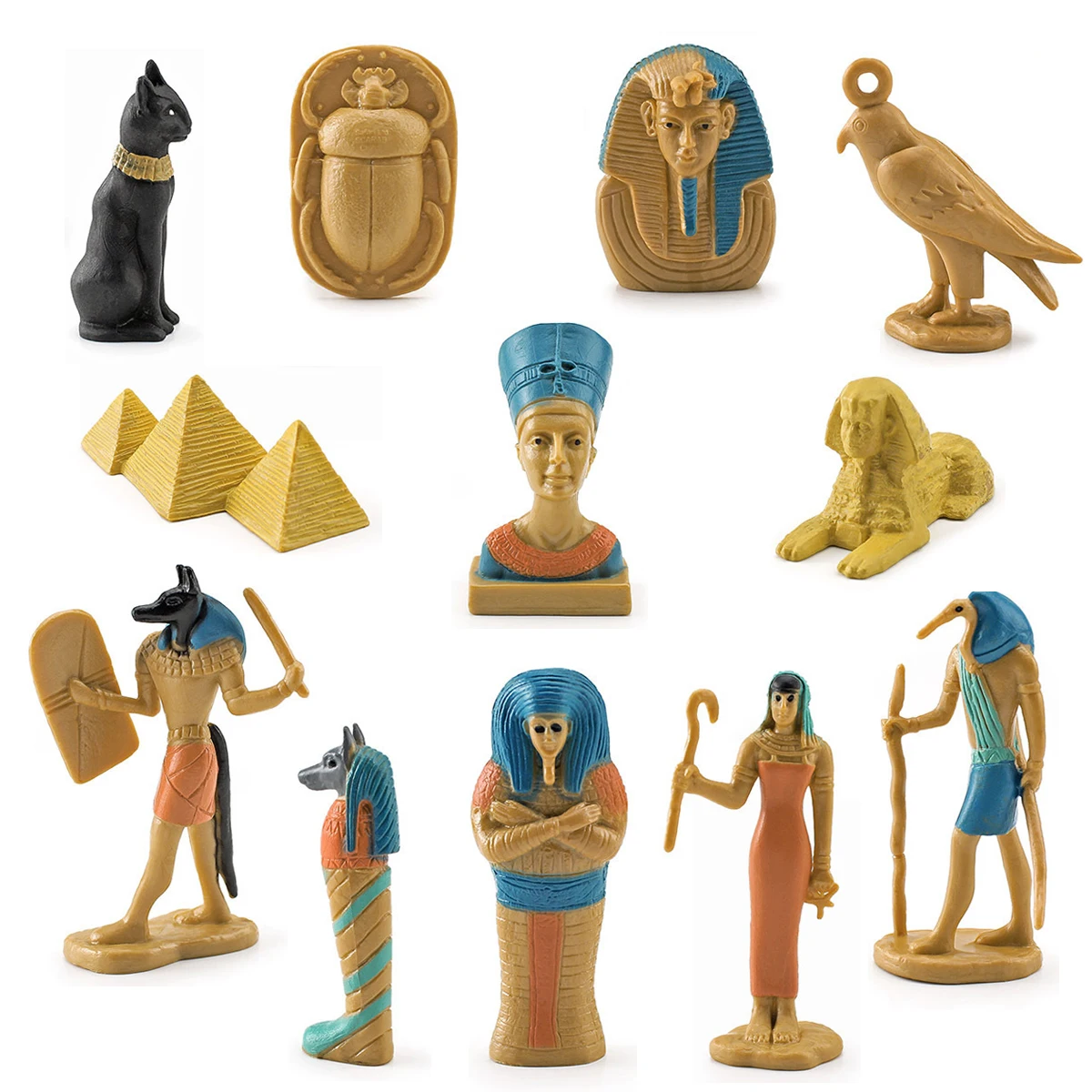 12Pcs Simulation Mini Ancient Egypt Gods Goddesses Anubis Sphinx Pyramids Sculptures & Figures Novel Children Toys Gifts For Kid