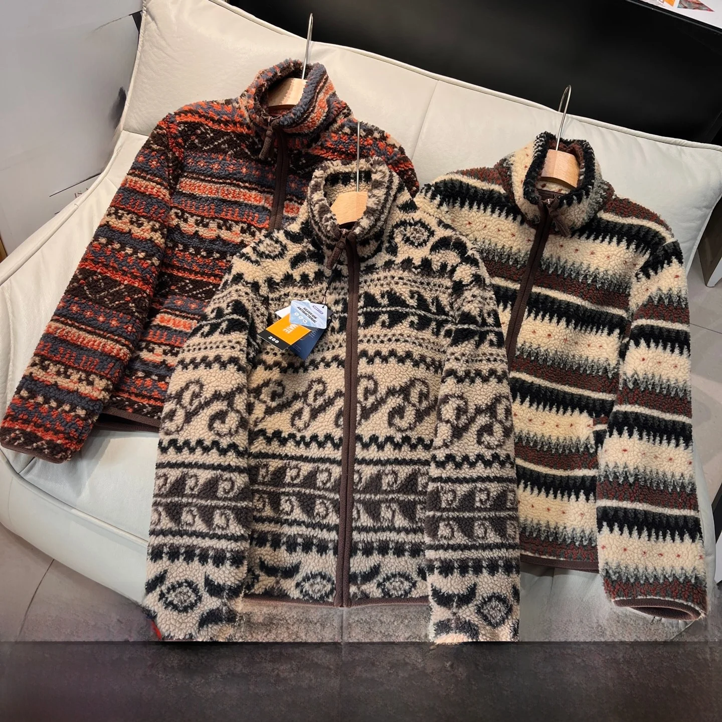 

Retro Fair Isle Women's Faux Lamb Fur Collared Zipper Jaet Warm Plu Outerwear Casual Sle Thiened Long Sve Coat