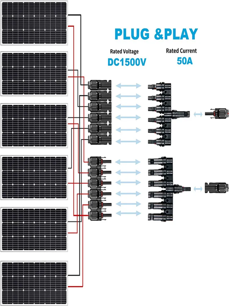 Connecteur solaire PV 2T 3T 4T 5T 6T, connexion parallèle, 30A 1000V, connecteur de câble de panneau photovoltaïque électrique