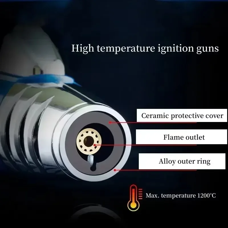 Jobon Hot Windproof Metal Turbine Direct Injection Flare Gas Lighter Blue Direct Flame Adjustable Visible Gas Window Men's Gifts view 4