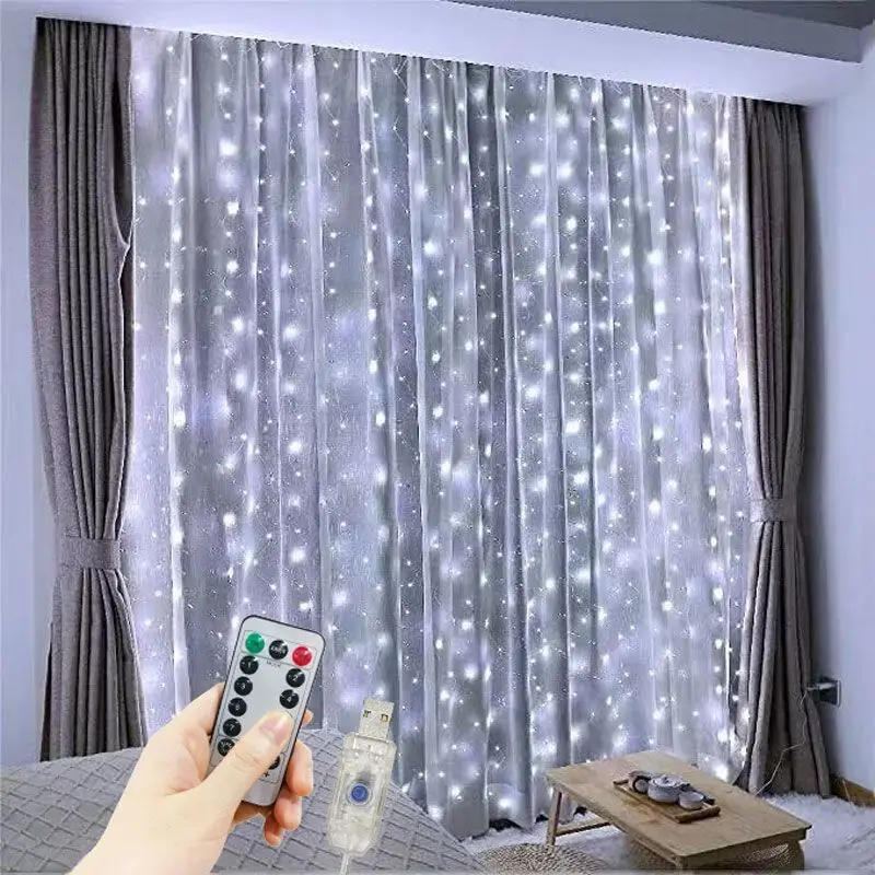 Guirnalda de luces LED para Decoración de cumpleaños, cortina de luces USB de 3M, 4M, 6M, 8 modos, vacaciones, Navidad