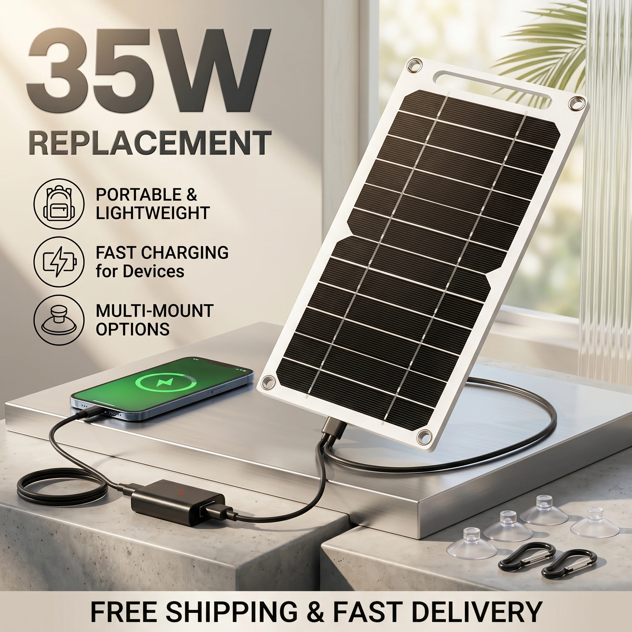 

35W Portable Solar Panel 5V USB Output High Efficiency Solar Charger for Power Bank Smartphone Camping RV Outdoor Power Supply