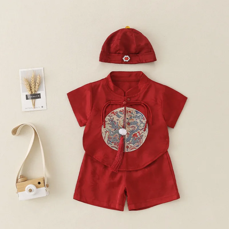 Children's Hanfu suit summer new men's and women's baby Tang shorts summer infant clothes three-piece set