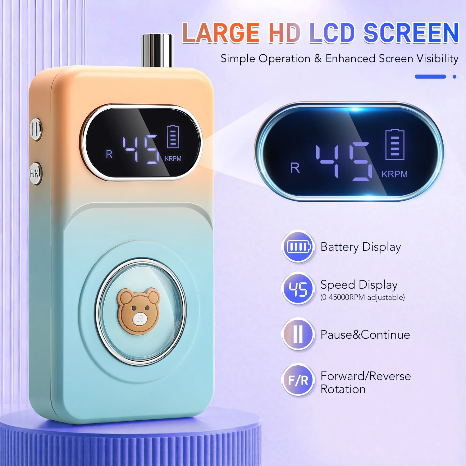 45000rpm profissional recarregável elétrica máquina de broca do prego portátil sem fio arquivo de unhas para unhas de gel acrílico remover