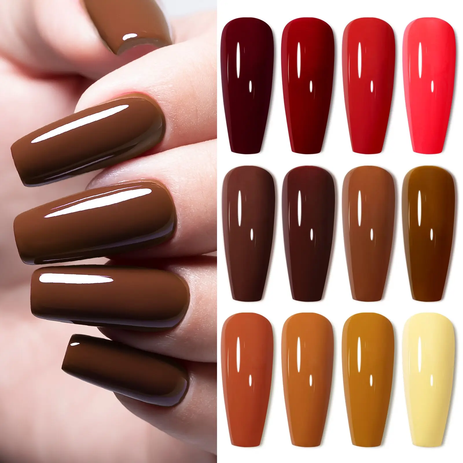 YOKEFELLOW Semi Permanent Gel Nail Polish Trendy Fall Nails Long Lasting Glossy UV LED Varnish Gel Brown DIY Autumn Nail Art Gel