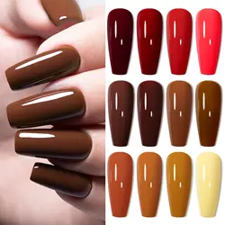 YOKEFELLOW Semi Permanent Gel Nail Polish Trendy Fall Nails Long Lasting Glossy UV LED Varnish Gel Brown DIY Autumn Nail Art Gel