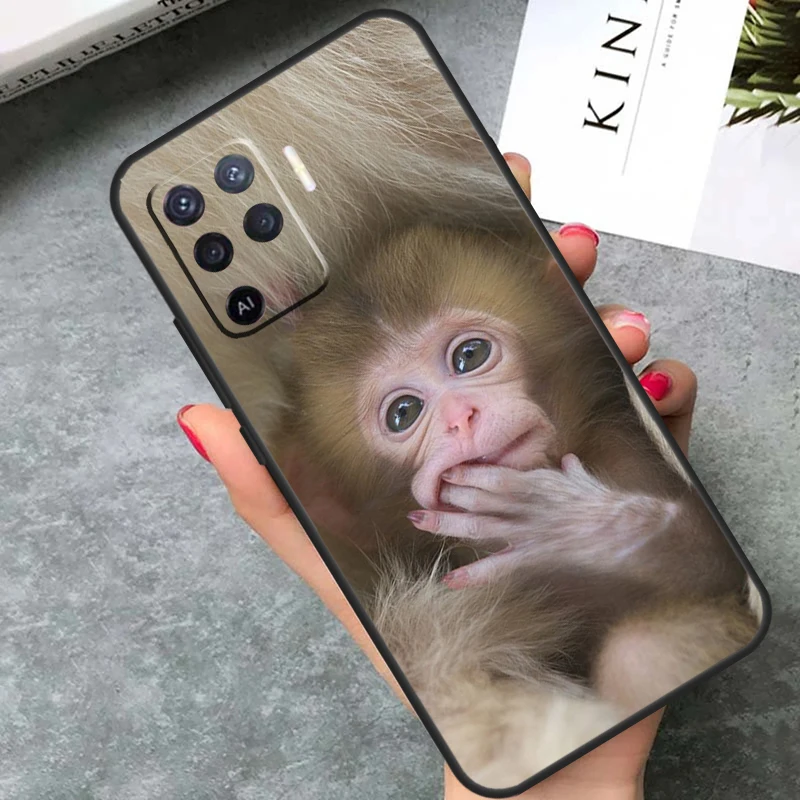 Cute Baby Monkey Animal Case For OPPO A98 A78 A96 A76 A15 A16 A17 A77 A57 A54 S A94 A74 A53 A5 A9 A91 A93 A52 A72