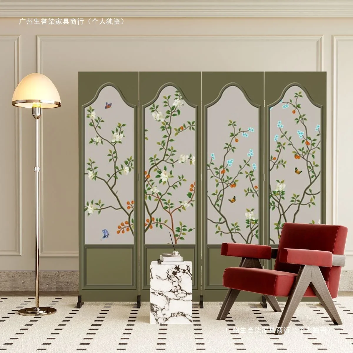 New Chinese-style folding screen partition living room bedroom home mobile shelter hotel tea room live photography background