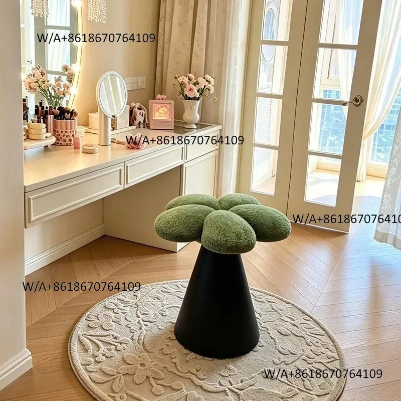 Bedroom high dresser stool new Internet celebrity makeup stool girls light petals chair back fabric