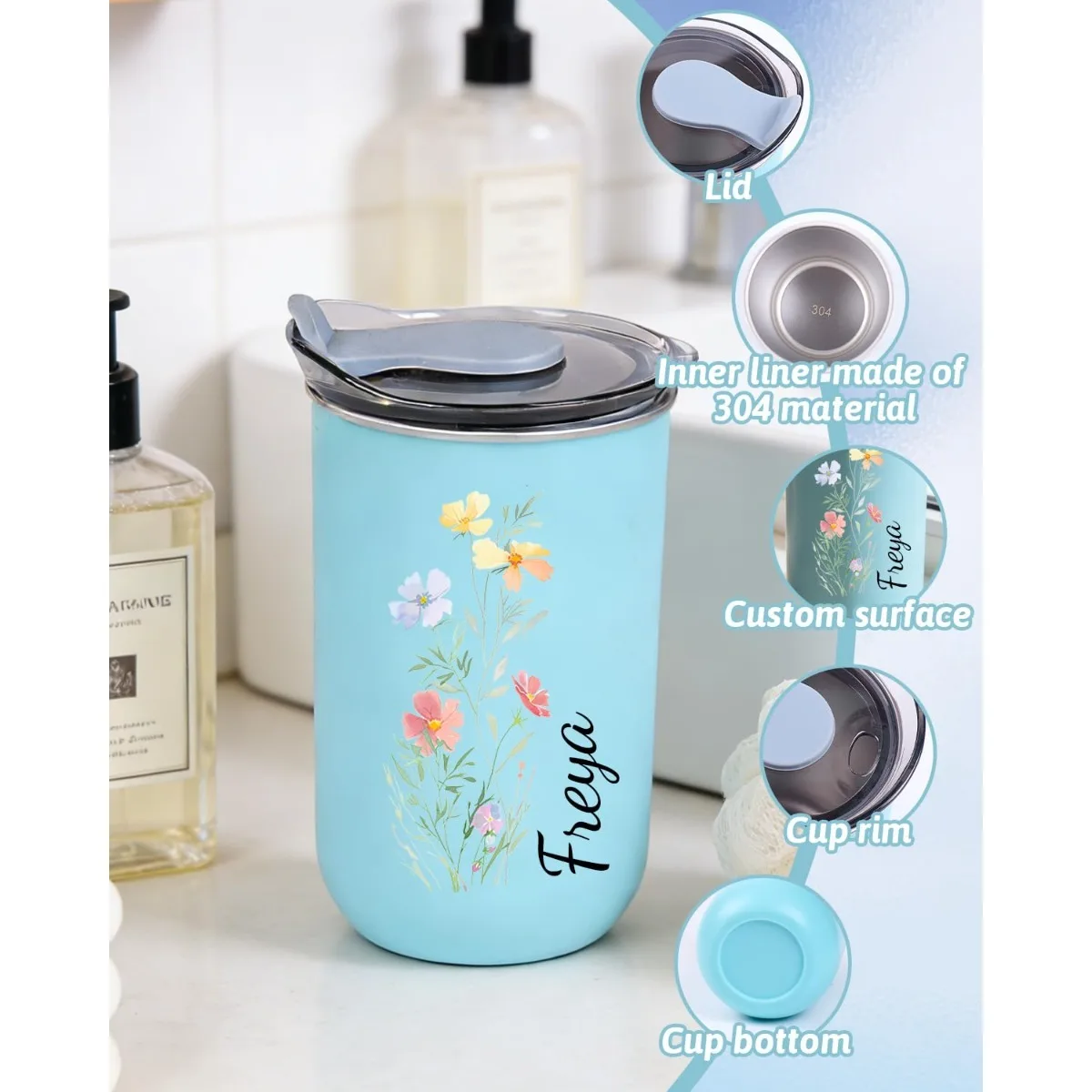Custom Metal Stainless Steel Car Cup Insulated Water Bottle Coffee Mug, Gift For Family Friends Travel Outdoor Fitness Sports view 3