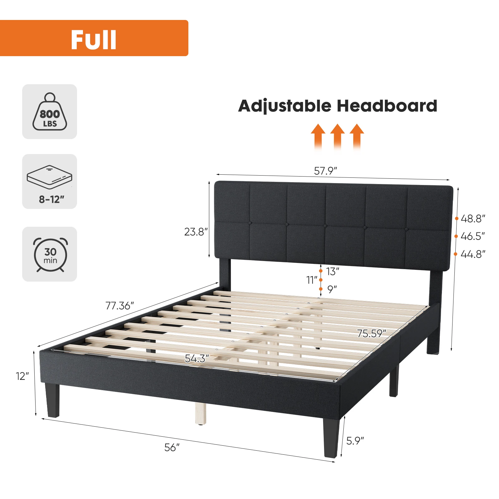 JHK Queen Bed Frame with Headboard No Box Spring Needed Linen Upholstered Wooden Platform Bed Frame with Wood Slats Support image 6