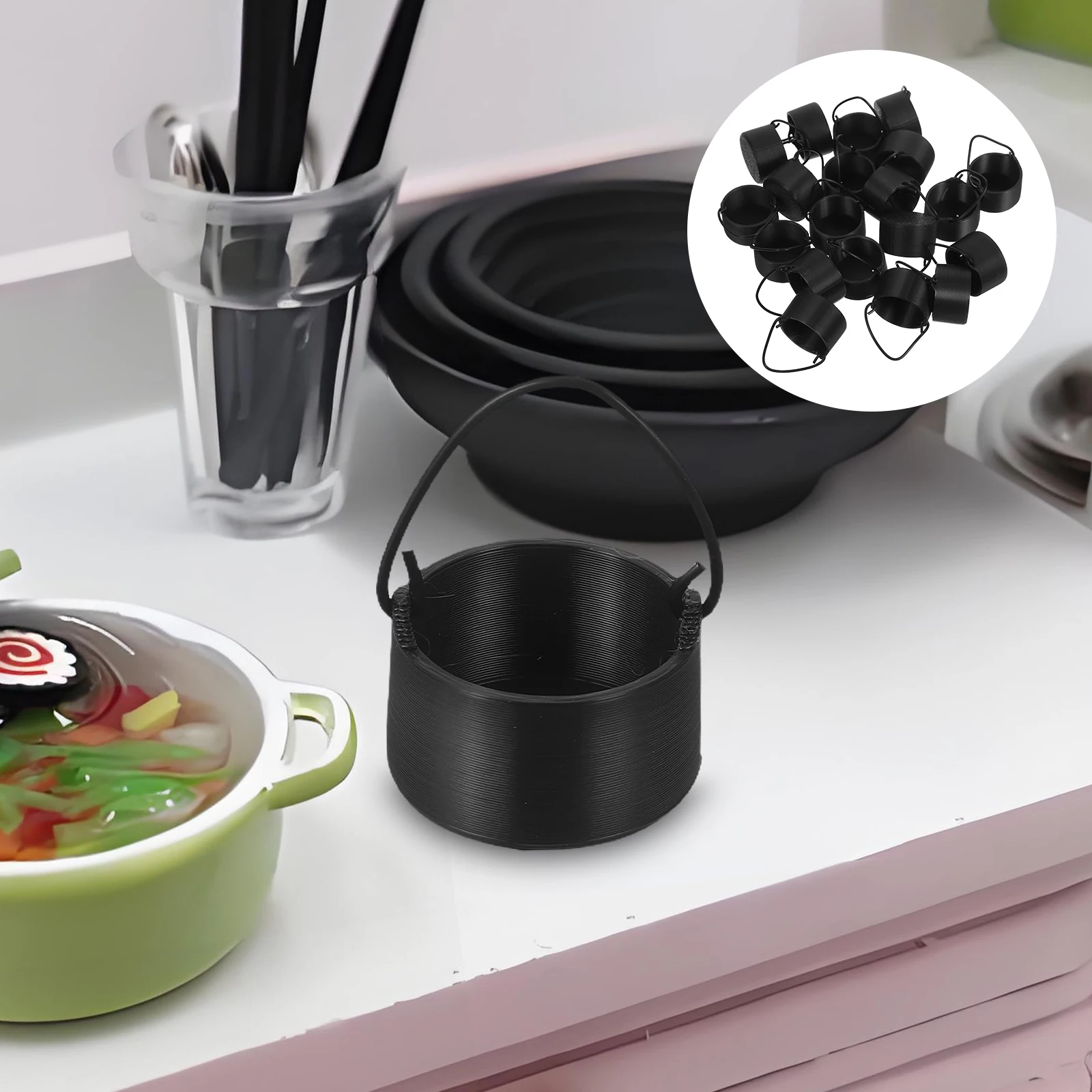 

20 Pcs Halloween Crucible Can Cauldron Decor Pot Bonfire Decorations with Handle Fairy Garden Black Plastic Big Witch Props