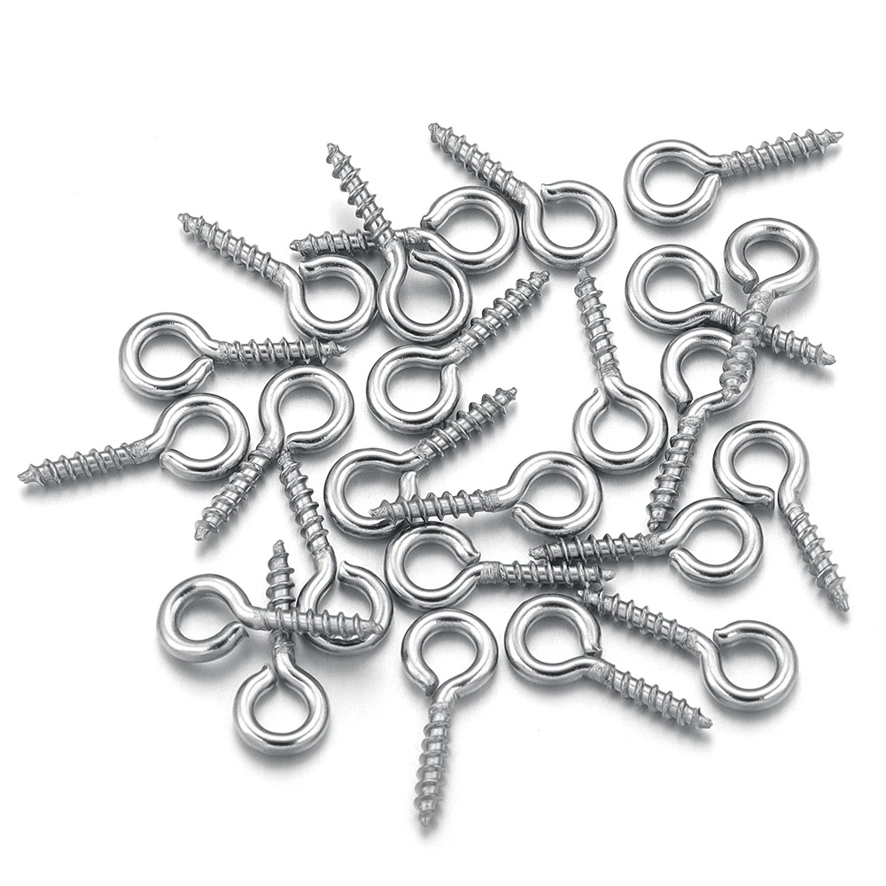 100pcs/lot Stainless Steel Eyepin Keychain Hook Eye Pins Mini Screw Pendants Threaded Pin Fitting DIY Jewelry Bracelet wholesale