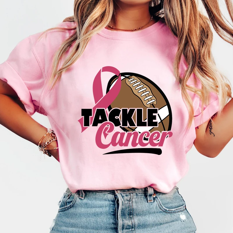 

Fashion Breast Cancer Awareness Tackle Cancer Print T-Shirt Girl T Shirt Soft Print Top Unisex Tee Clothing Casual O-Neck