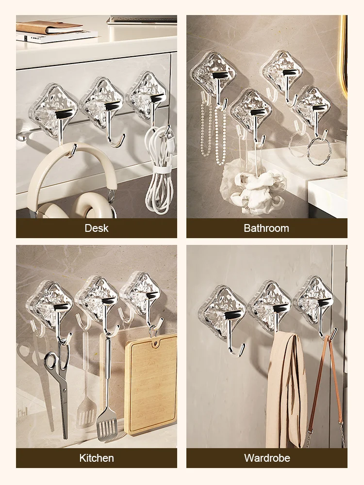 mr basket Transparent Hooks Adhesive Strong Load-Bearing And Non Punching Bathroom And Kitchen Scratch Free Adhesive Wall Hooks