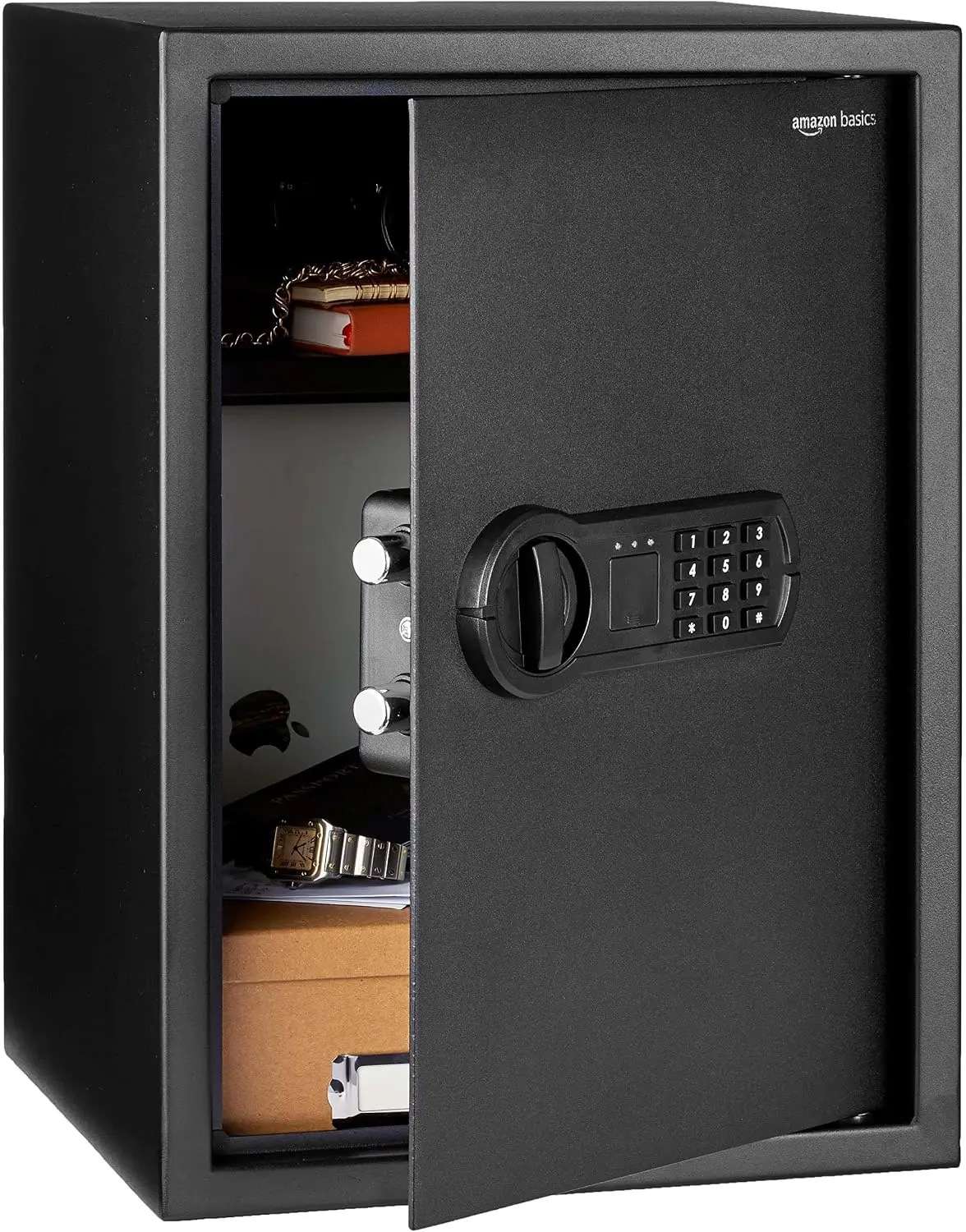 Amazon Basics Steel Home Security Safe Box with Electronic Keypad Lock for Documents, Jewelry, Valuables, 1.8 Cubic Feet, Black, 13.8