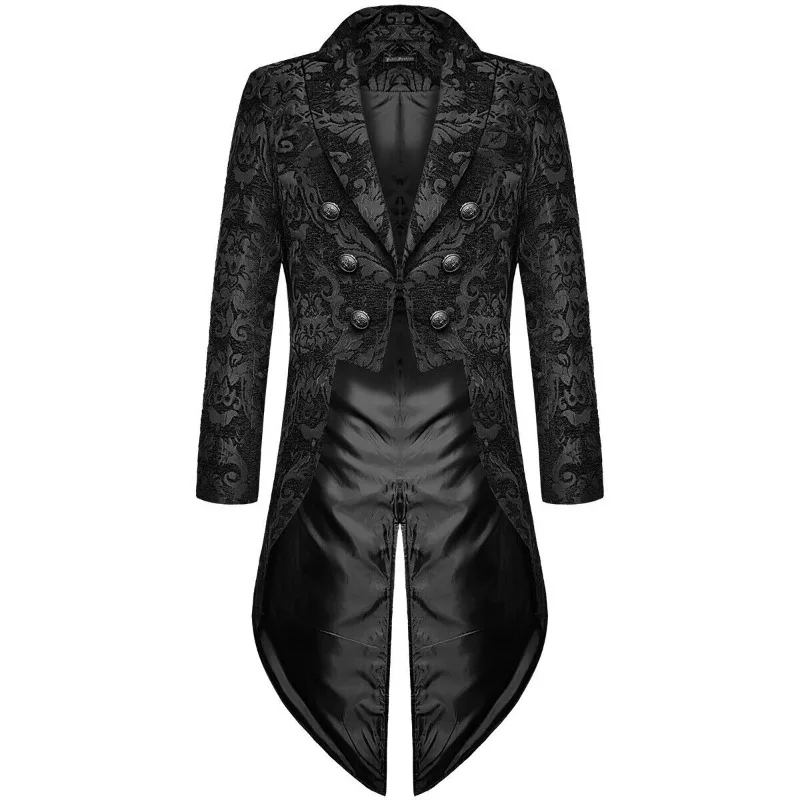 Fashion men's Gothic steampunk tailcoat jacket, black brocade fabric, wedding coat, Gothic style, Halloween view 3