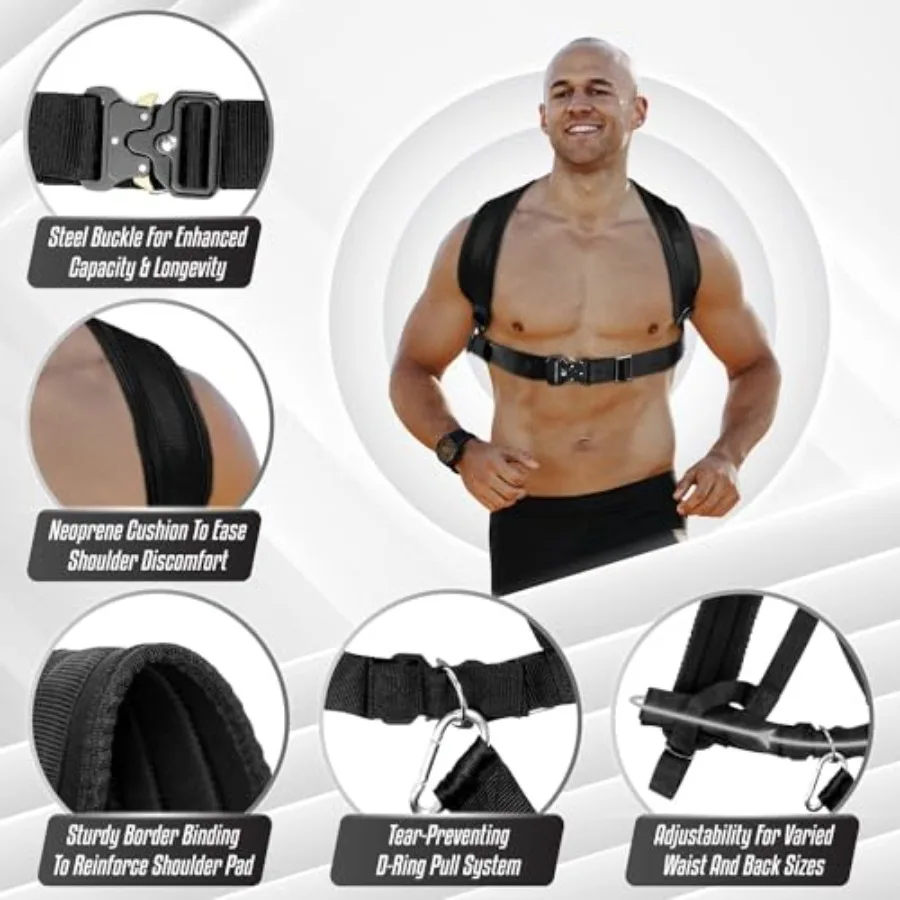 عربة سحب للتدريب بالوزن مع سترة وحزام فولاذي لألواح بقطر 1-2 بوصة، معدات تدريب رياضية فولاذية للتمارين الرياضية واللياقة البدنية