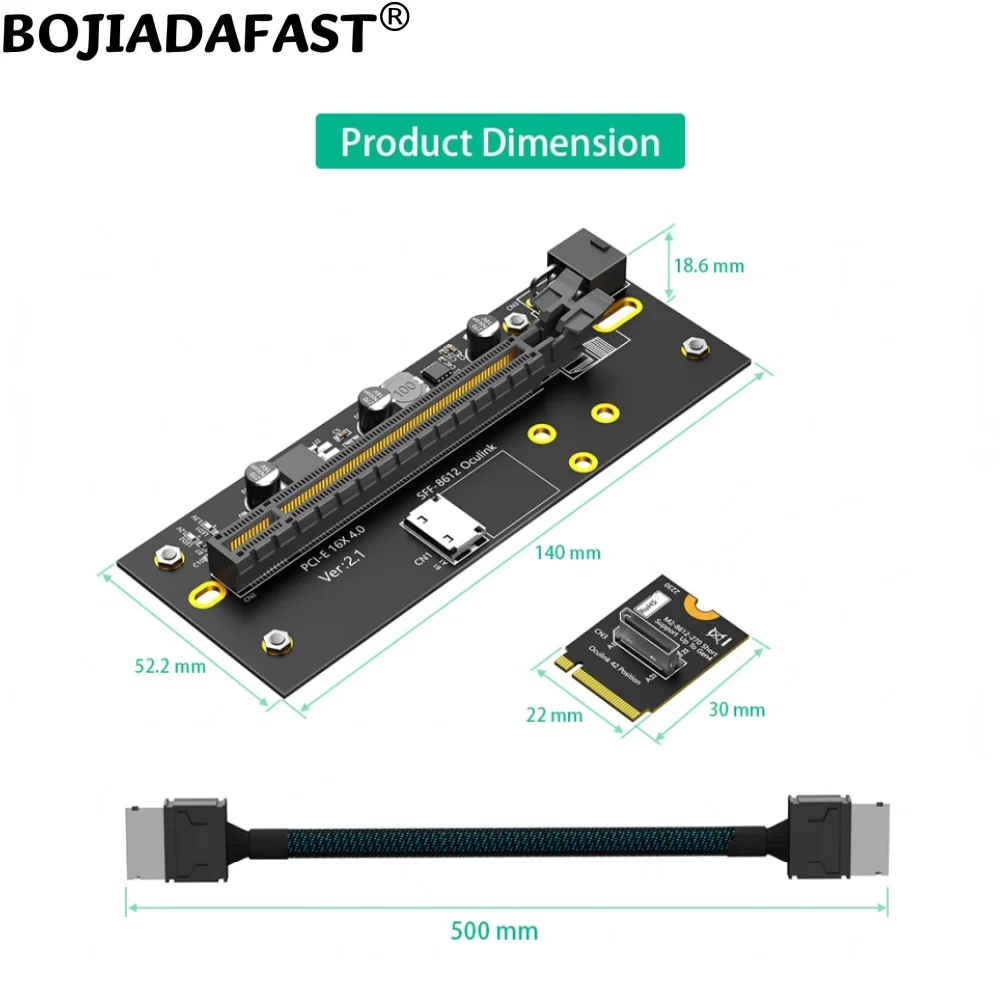 2230 M.2 NVME M-Key Interface to PCI-E 4.0 16X Slot with Oculink SFF-8612 Data Extension Cable 50CM for External Graphics Card