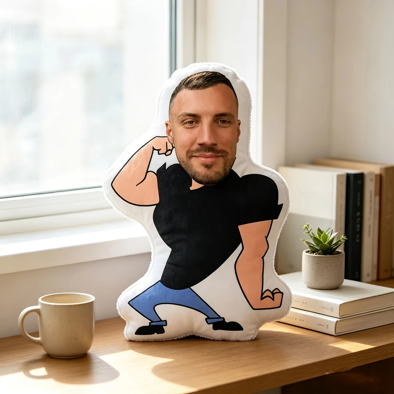 1pc-Customized Throw Pillow Muscle for Man Cartoon Custom Photo Pillow, Fitness Themed Plush Cushion, Cool Personalized Gift for