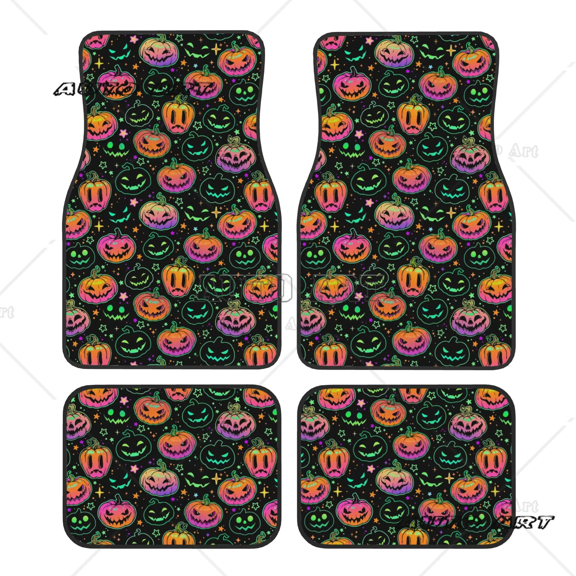 Colorful Pumpkin Bats Star Moon Gothic Magic Mysterious Car Floor Mats of 4 Pieces Universal Car Front Rear Carpets Foot Mats