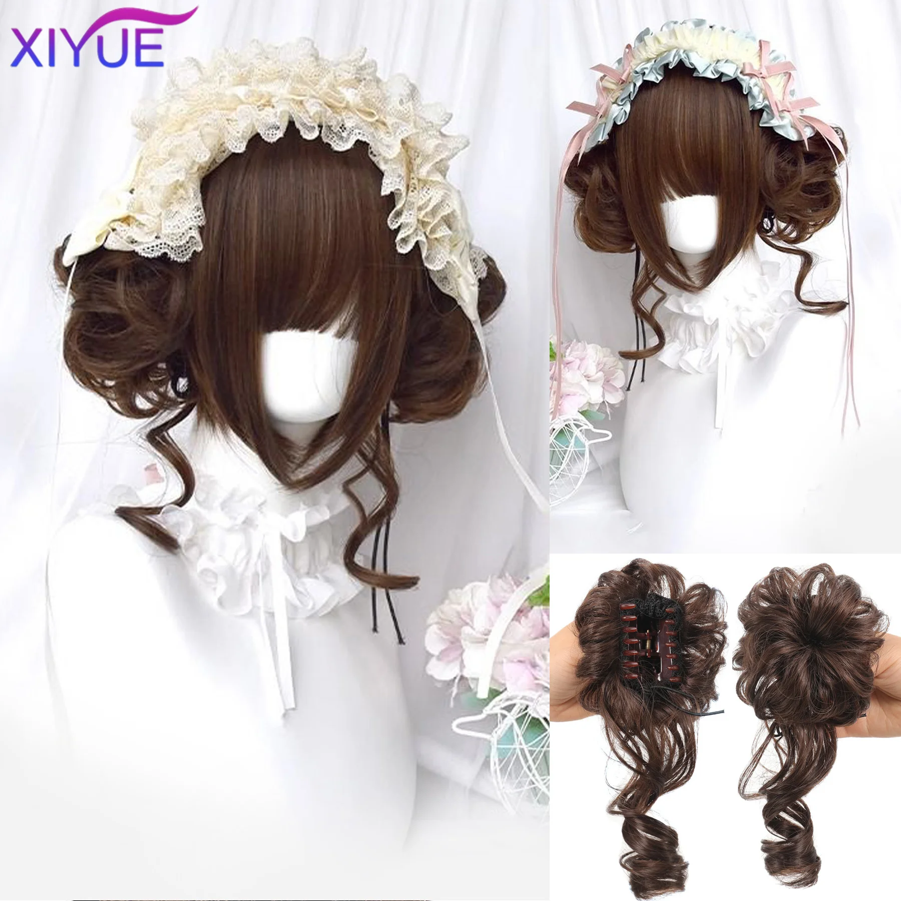 Synthetic Princess Cut Double ponytail Lolita Wig with Bangs Girl Ombre Brown Black red-brown Cosplay Halloween Harajuku wig